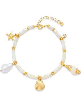 Pearl Shells Charm Gold Shell Charm Bracelet for Women Chunky Gold Bracelet